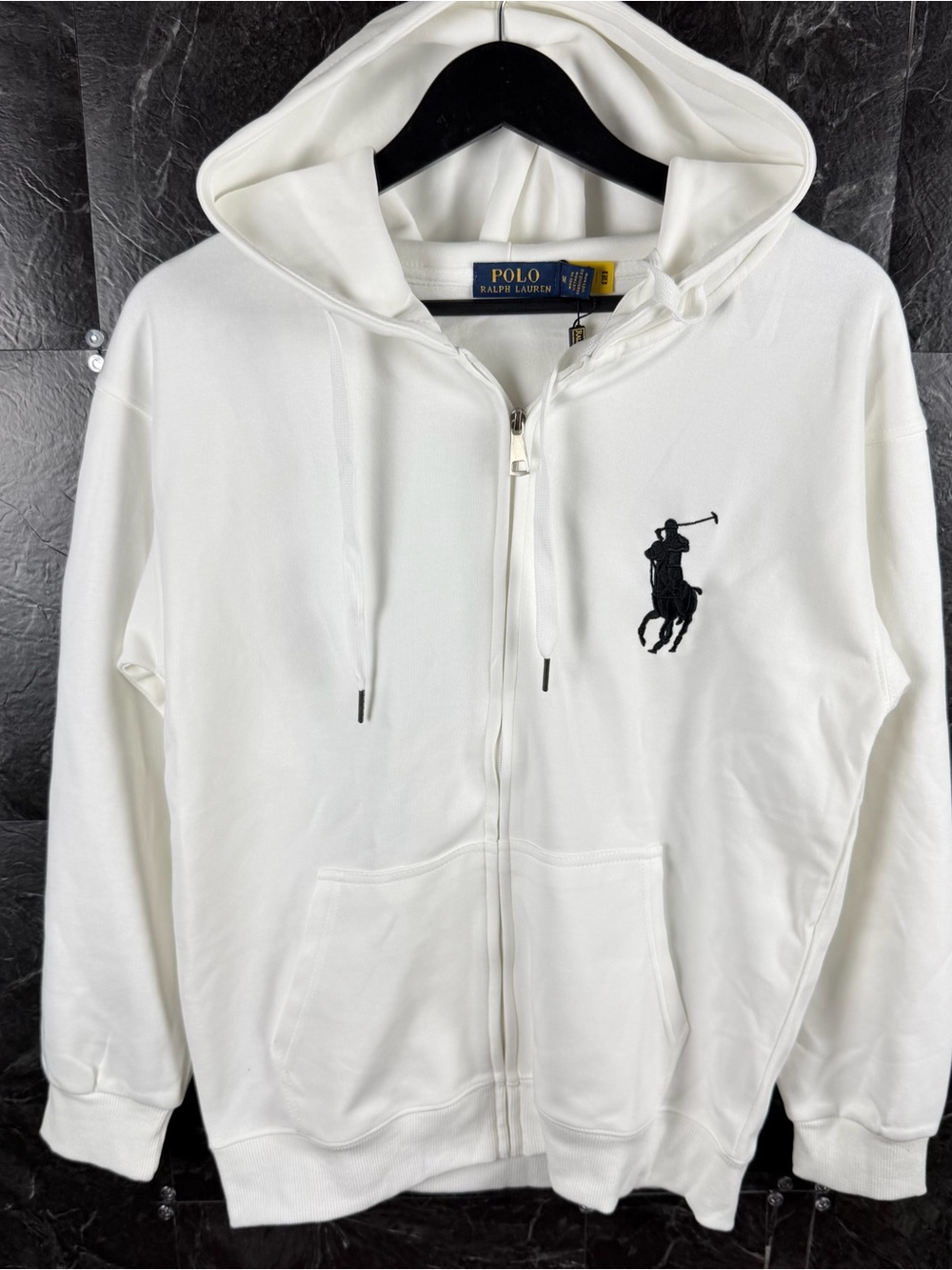 Polo Ralph Lauren White Knit Big Pony Fleece Zip Hoodie Medium